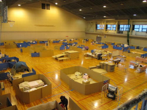 避難所の様子、須坂市北部体育館、撮影日：2019年10月18日、提供：須坂市、二次利用不可